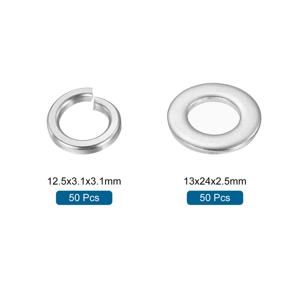 100Pcs M12 Split Lock Washer and Flat Washer Kit