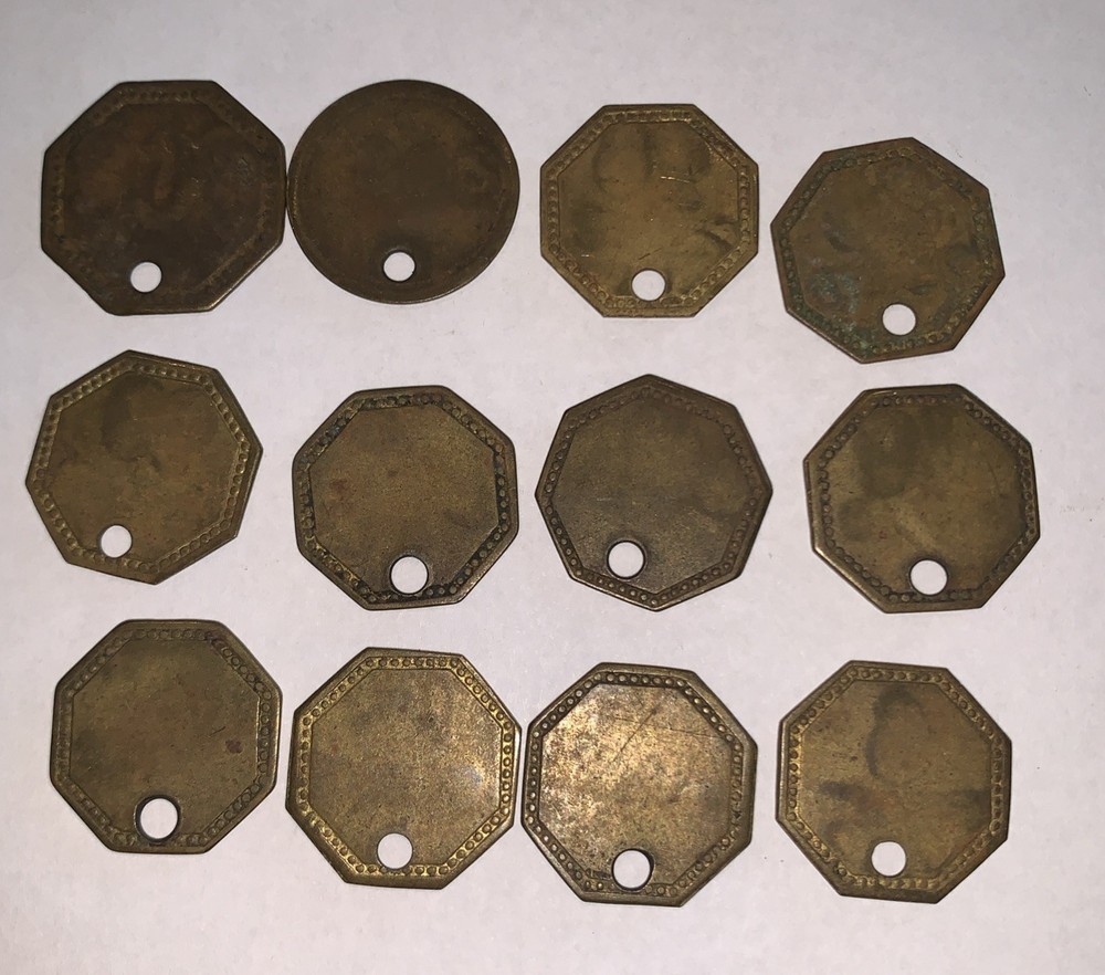 Early Coal Miners Brass Tag Tool Pit Check Time Mining Token of 12 Tags