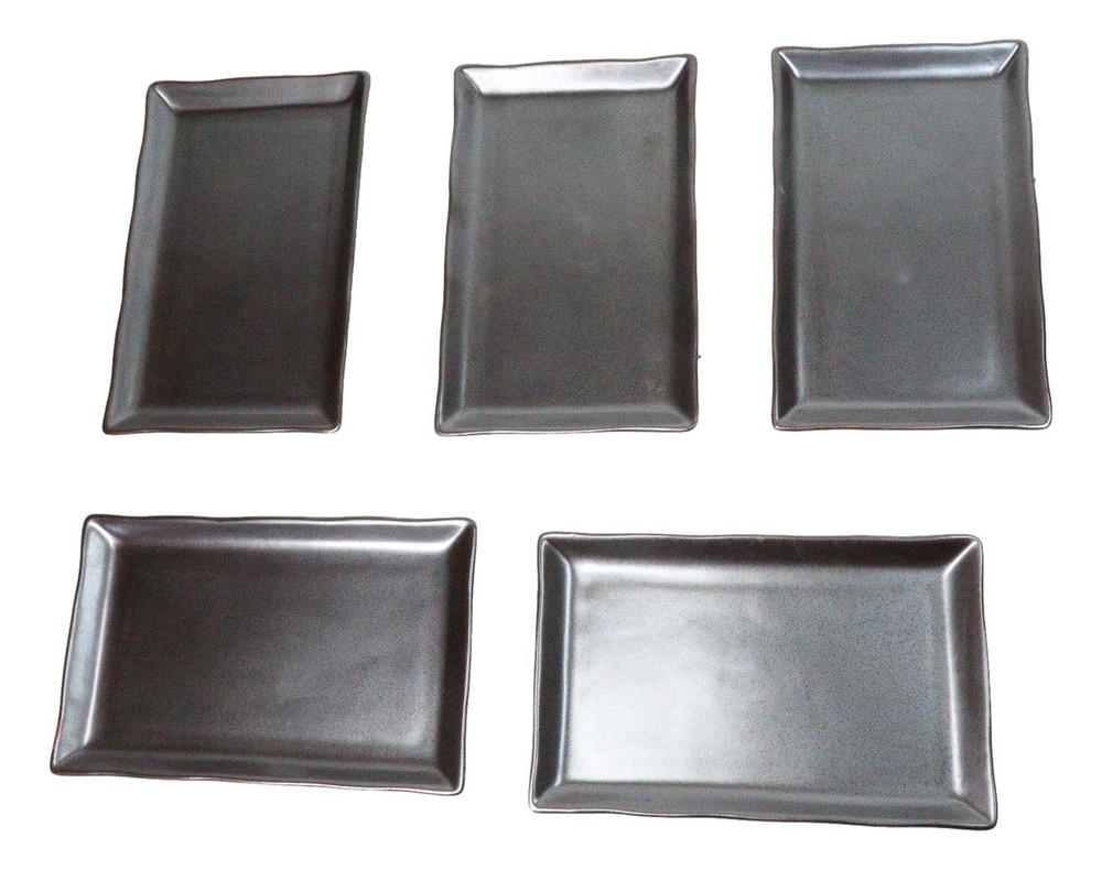 Pack Of 5 Tetsu Kesho Metallic Black Collection Rectangular Sushi Plates 7.75" L