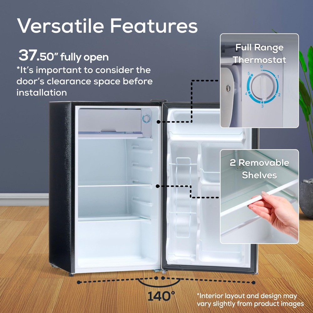 3.2 Cu Ft Black Refrigerator and Freezer Compact Cooling for Home Office Dorm...