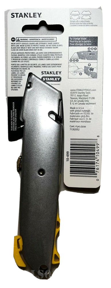 10-499 Stanley QuickChange Retractable Utility Knife 6-3/8" OAL