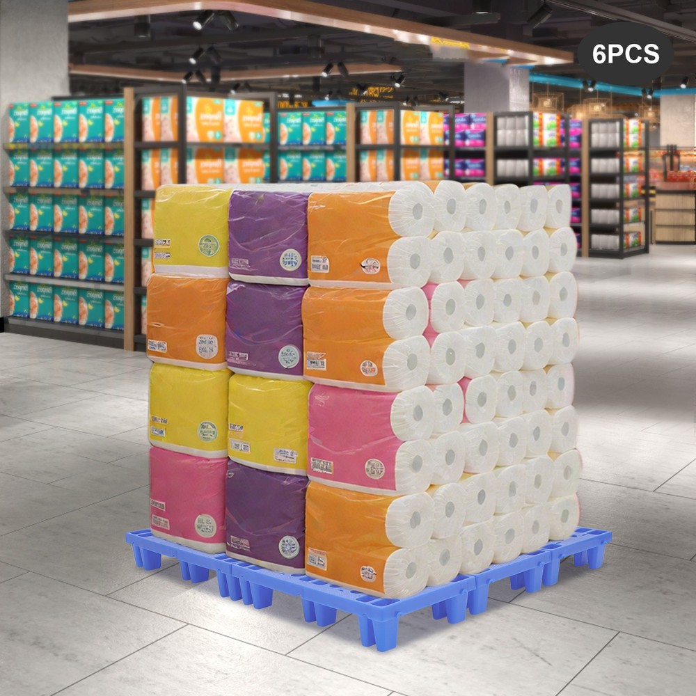 6PCS Plastic Floor Pallet, Blue PP Pallets, Lightweight Plastic Pallets
