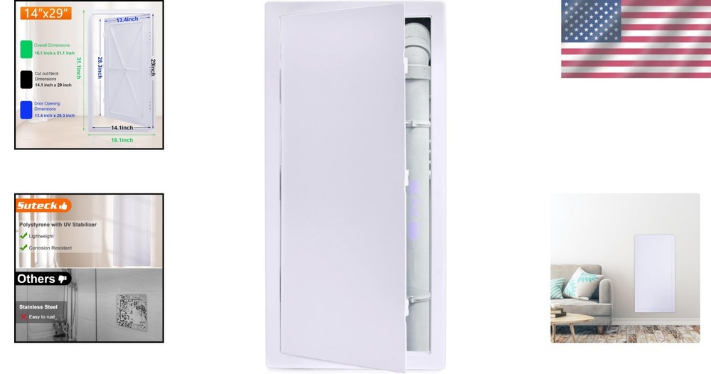 14 x 29 Inch White Access Panel - Durable Removable Hinged Design for Plumbing