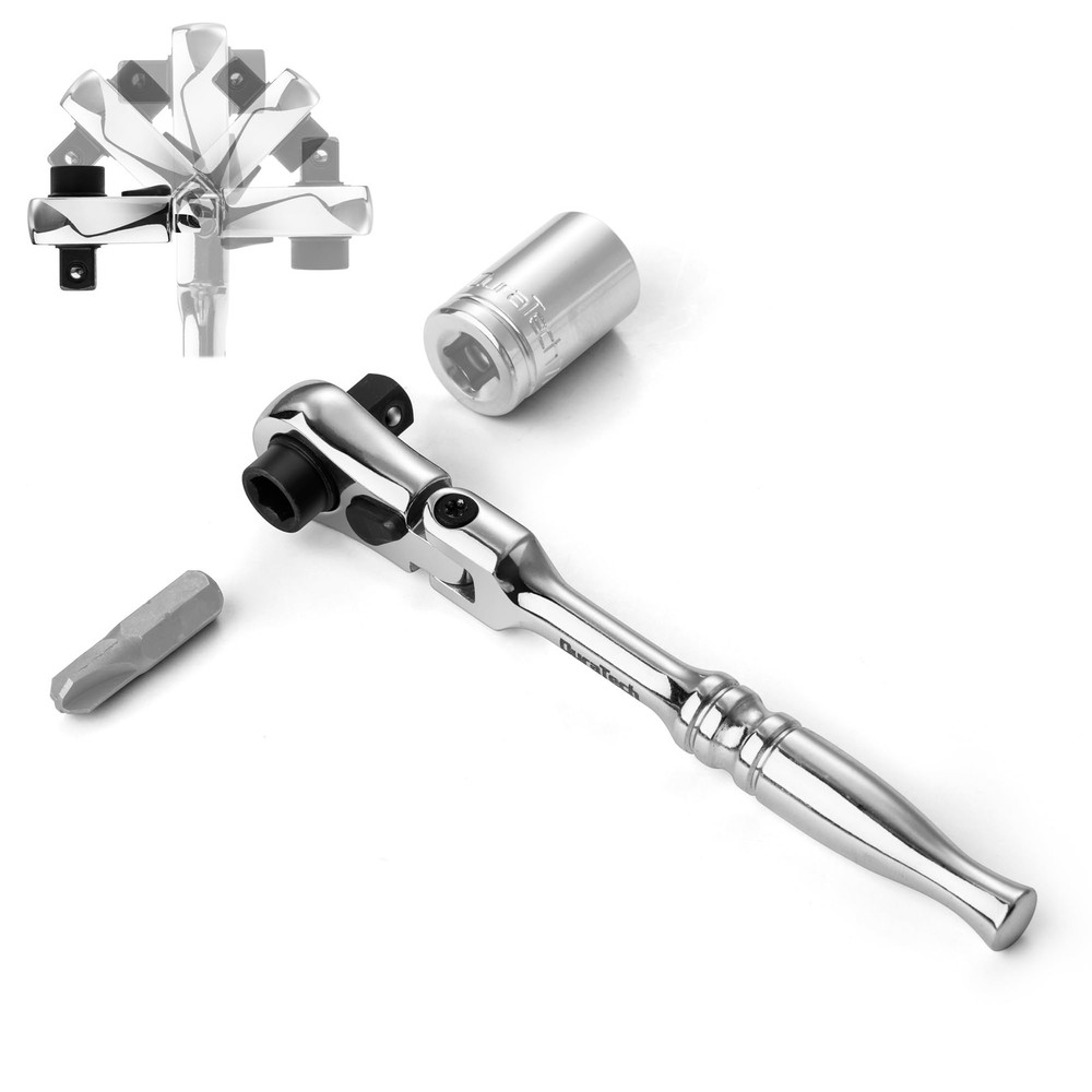 DURATECH 1/4" Drive Ratchet Handle, 2 in 1 Flex Head Ratchet, Socket&Bit...