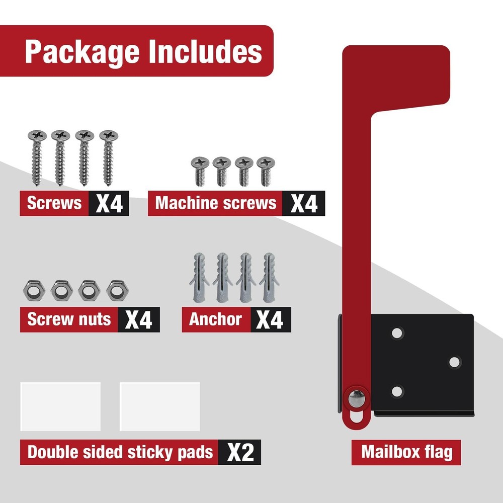 Merear Mailbox Flag Replacement Kit, Galvanized Steel for Mailbox, Red