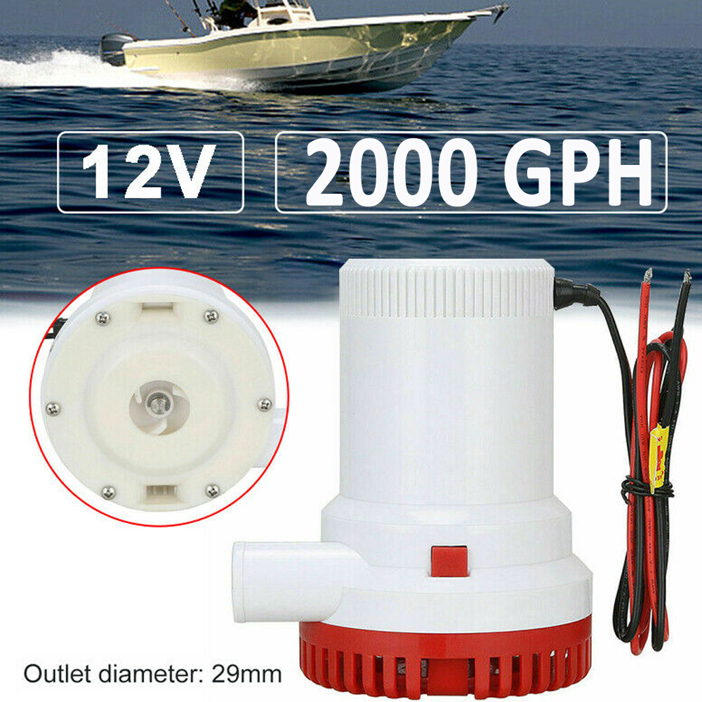 12V Electric Marine Bilge Pump Sump Pump 2000GPH Submersible Water Pump Boat