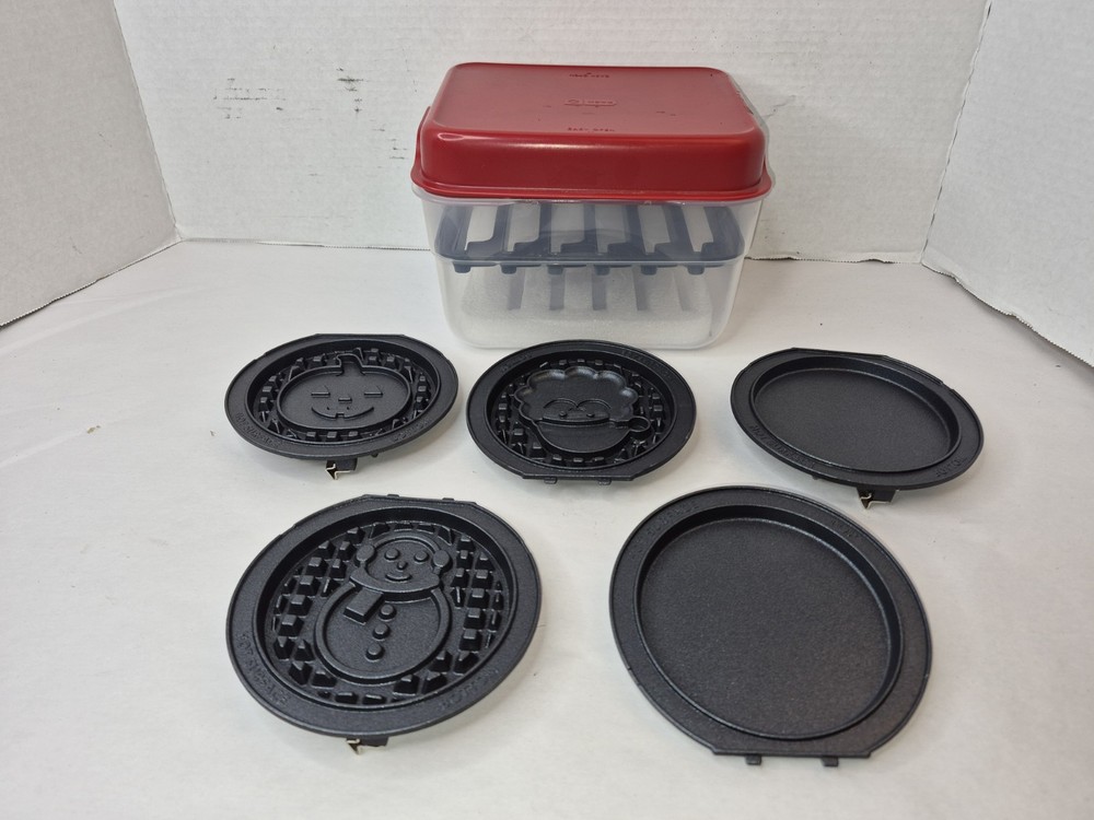 5 Dash Mini Removable Waffle Plates 4'' Non-Stick W/ Case
