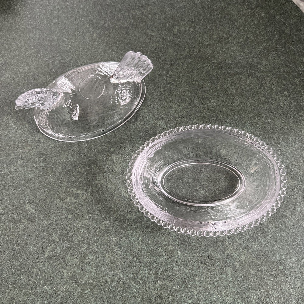 Clear Glass "Hen on Nest" Covered Dish