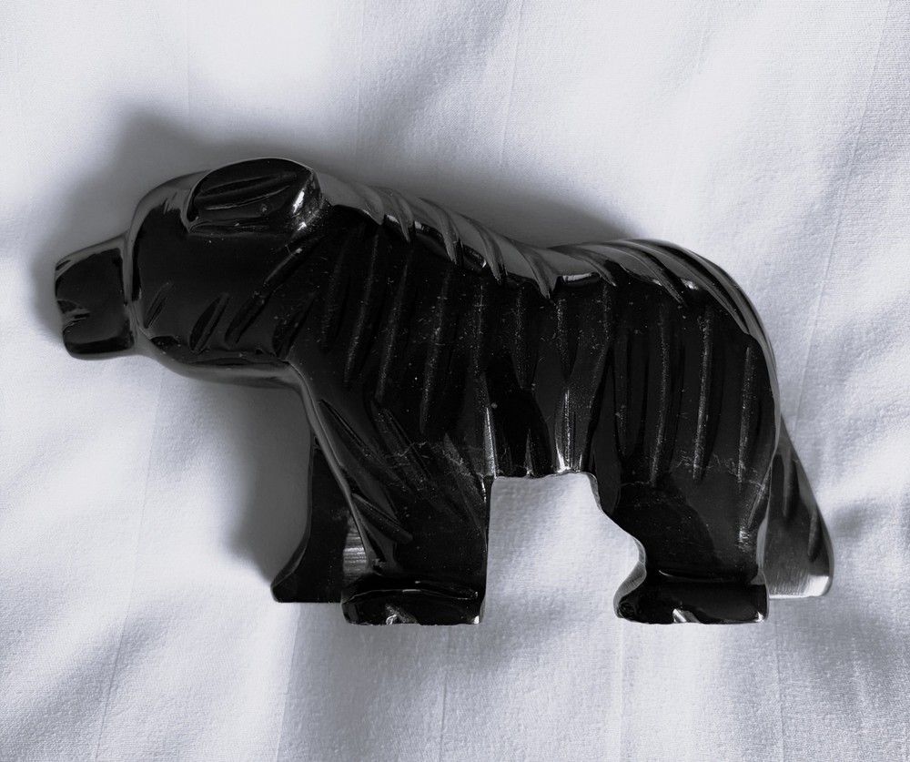 BLACK OBSIDIAN/Onyx carved BLACK BEAR 5”x3”
