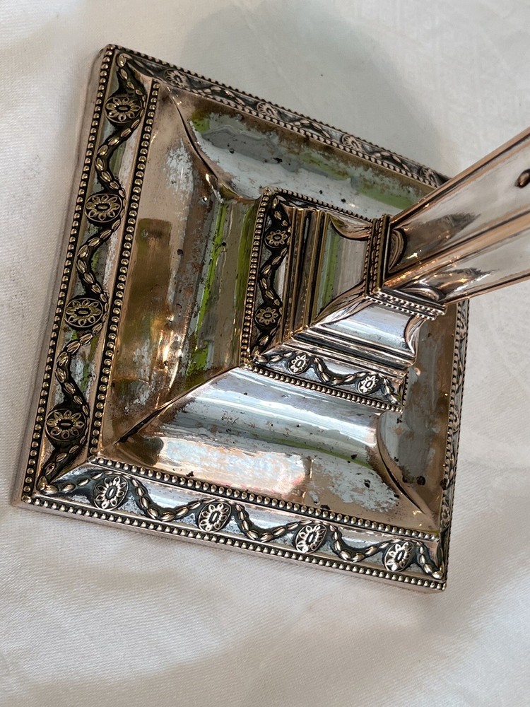 2 Early 19thc Antique Silver Plated Classical Themed Candlesticks