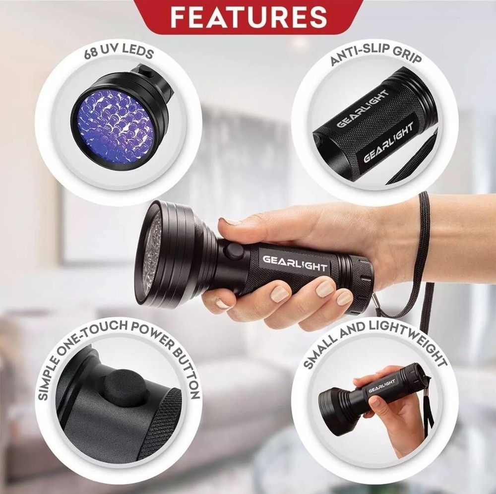 GearLight UV Flashlight Black Light from 68 LED Blacklight