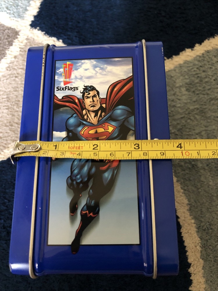 Superman Six Flags Small Tin Metal Lunch Box DC Comics