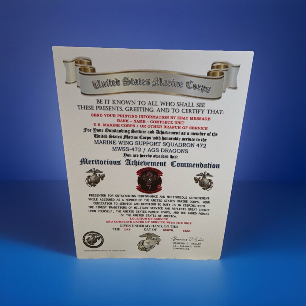 U.S.M.C. / 472ND WING SUPPORT SQUADRON / MERITORIOUS ACHIEVEMENT COMMENDATION