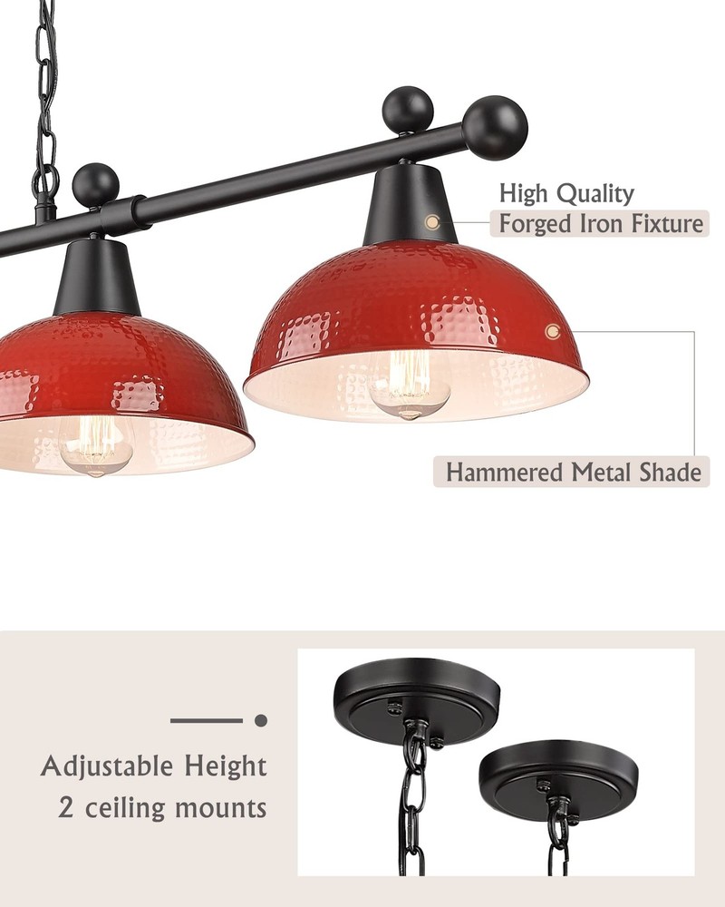 48" Billiard Light, Red Pool Table Light for 7ft/8ft Table, 4-Light Kitchen I...