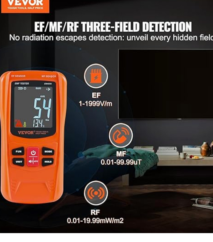 VEVOR Digital LCD 3-in-1 EMF Meter Electromagnetic Radiation Detector