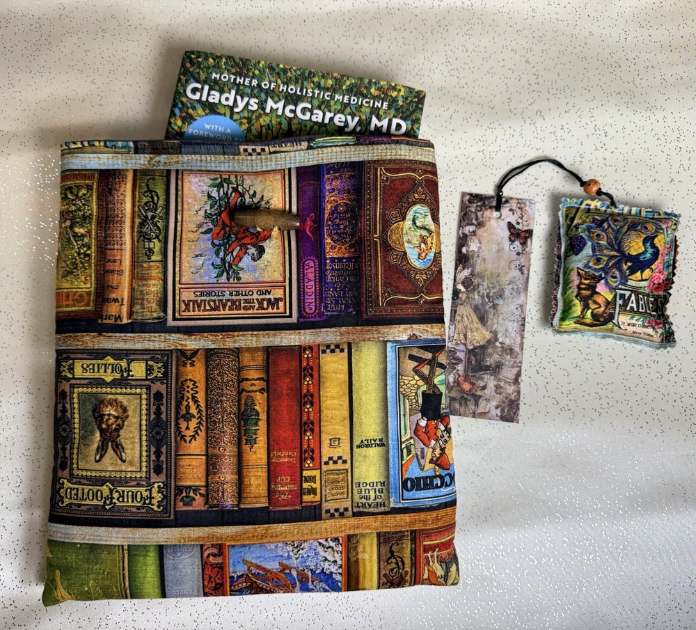 Handmade Fabric book cover with button closure With Bookmark Size Large