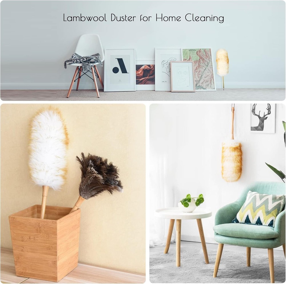 Lambswool Duster 14'' Length Solid Wooden Handle Leather Hang Strap Cleaning