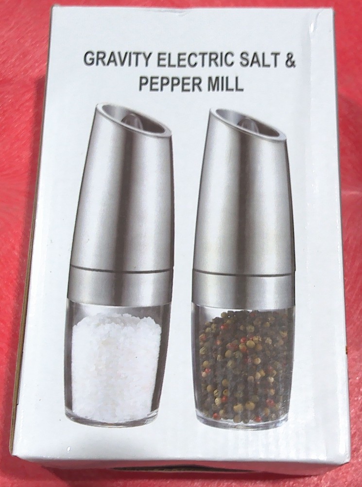 Gravity Electric Salt & Pepper Grinder Set 2 Pack Battery Powered LED - Silver.