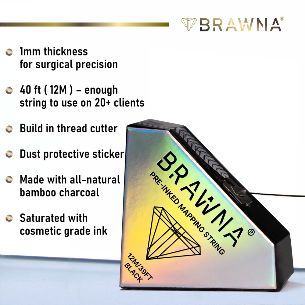 Pre-Inked Eyebrow Mapping String |Natural Bamboo Charcoal | Microblading PMU Kit