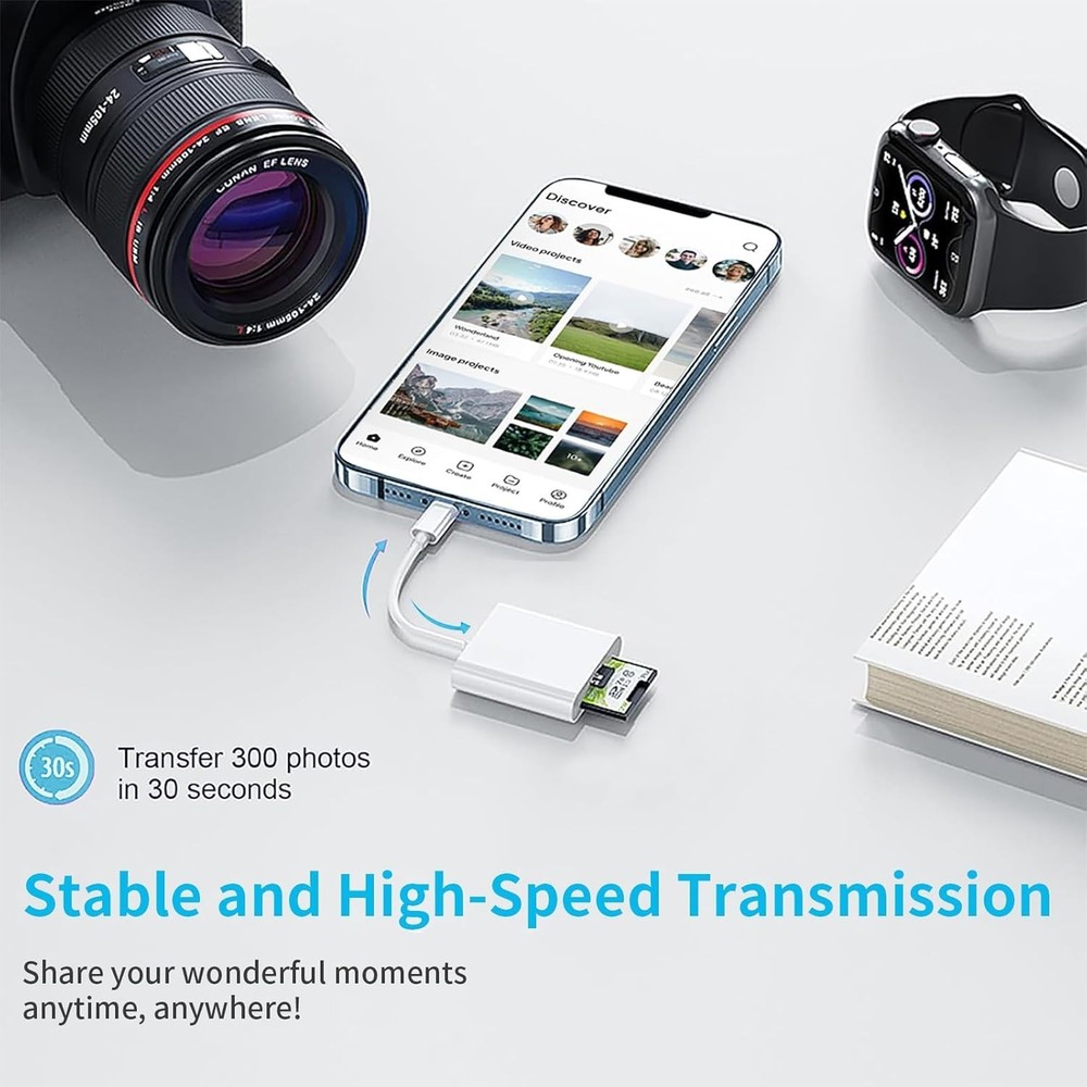 Effortless iPhone SD Card Reader - High-Speed 2-Way Transfer, App-Free Use