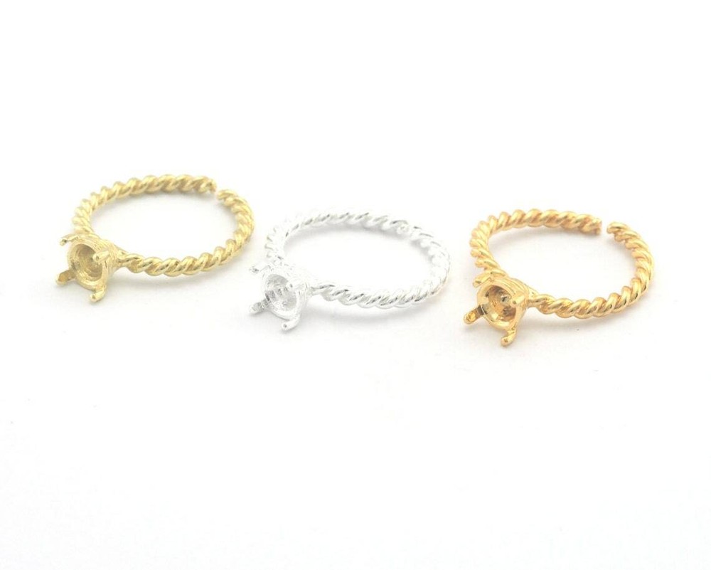 Twisted Blank Textured Cup Bezel Adjustable Ring Raw,Gold Plated,Silver 4324