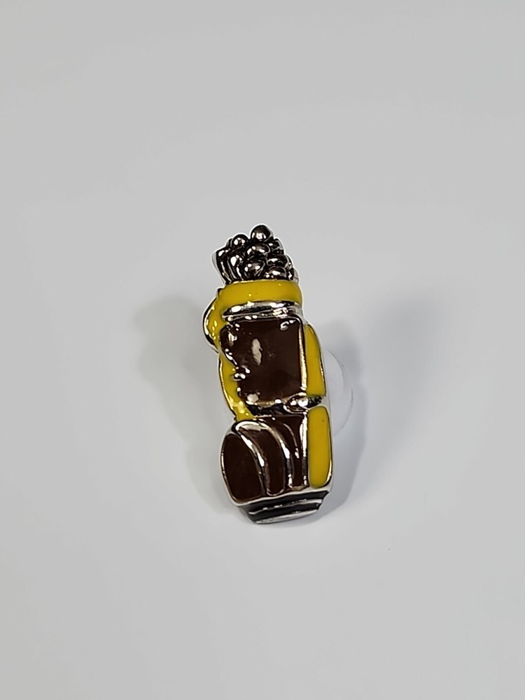 Golf Bag Lapel Pin Brown Yellow & Silver Colors