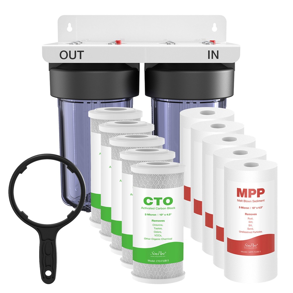 SimPure Whole House Water Filter System 2-Stage 10"x4.5" Sediment Carbon Filter