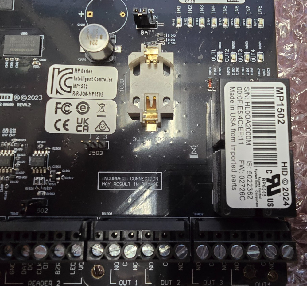 Mercury Security MP1502 Intelligent Controller (2 Readers, 8 Inputs, 4 Outputs)
