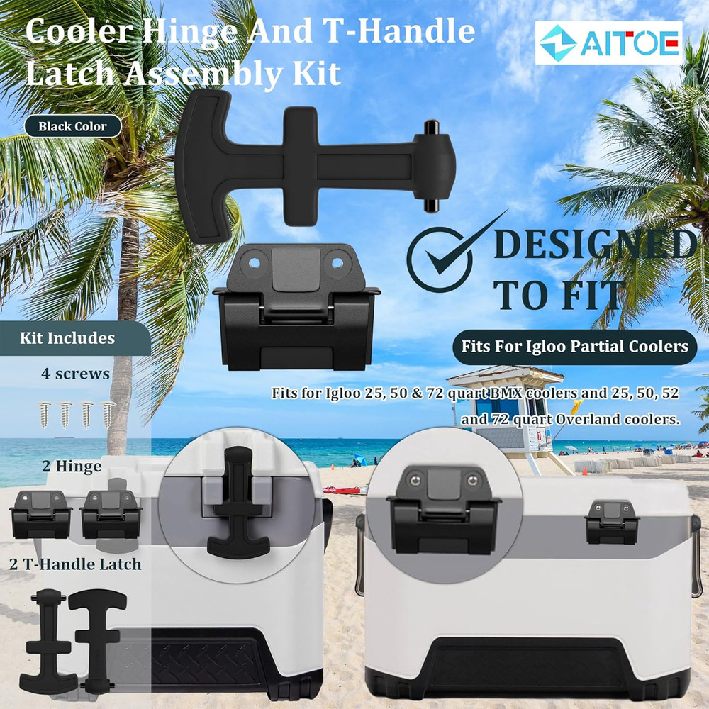 Cooler Hinge and T-Handle Latch Replacement Kit Replacement for 25, 52, 72 Qt Ig