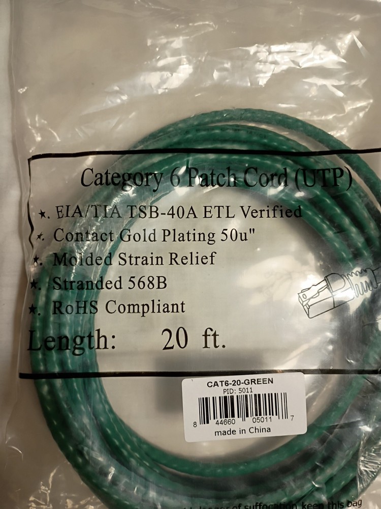 Cat 6 Ethernet Cable 20ft- Green