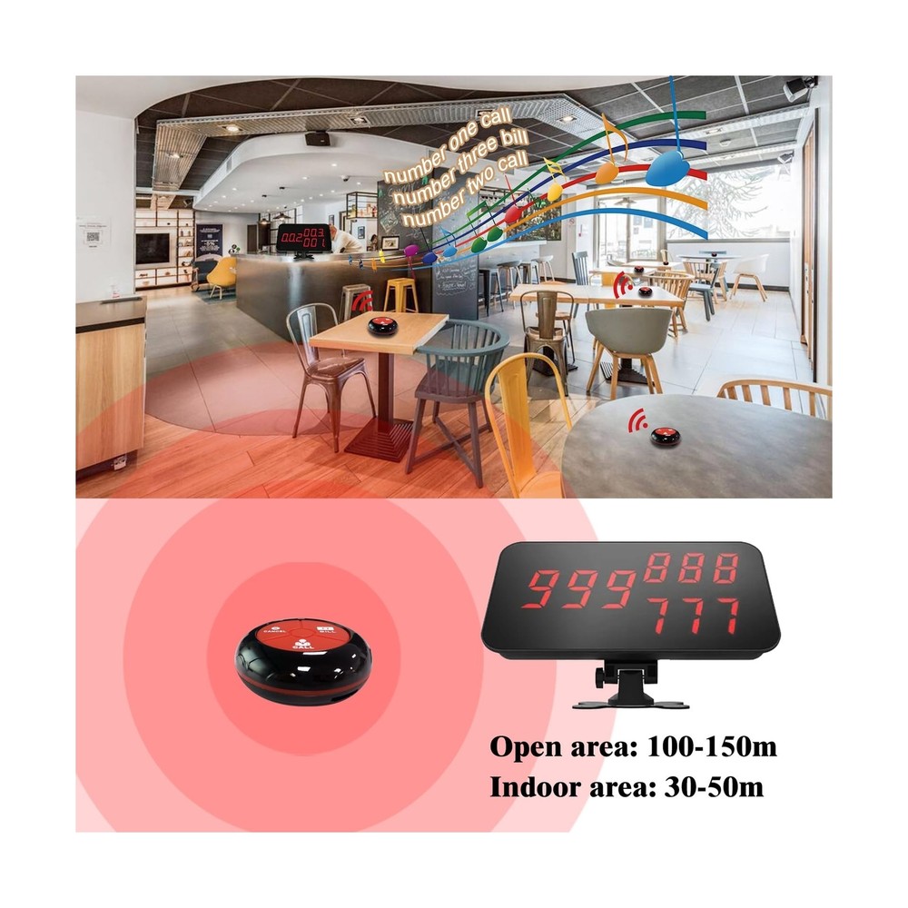Wireless Restaurant Table Call System Waiter Caller 1 Number Display 3-Digit ...