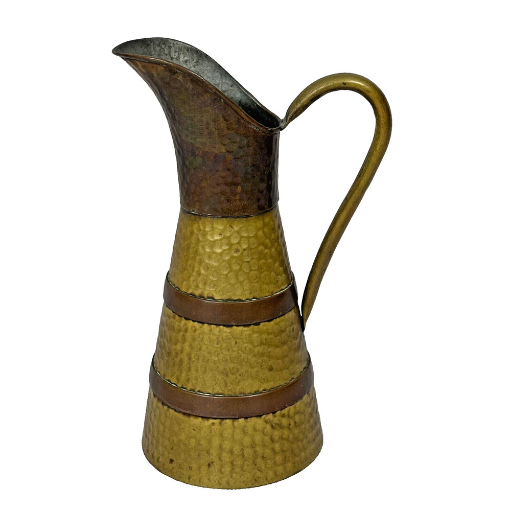 Chinese Hammered Brass & Copper Pitcher 9.5"