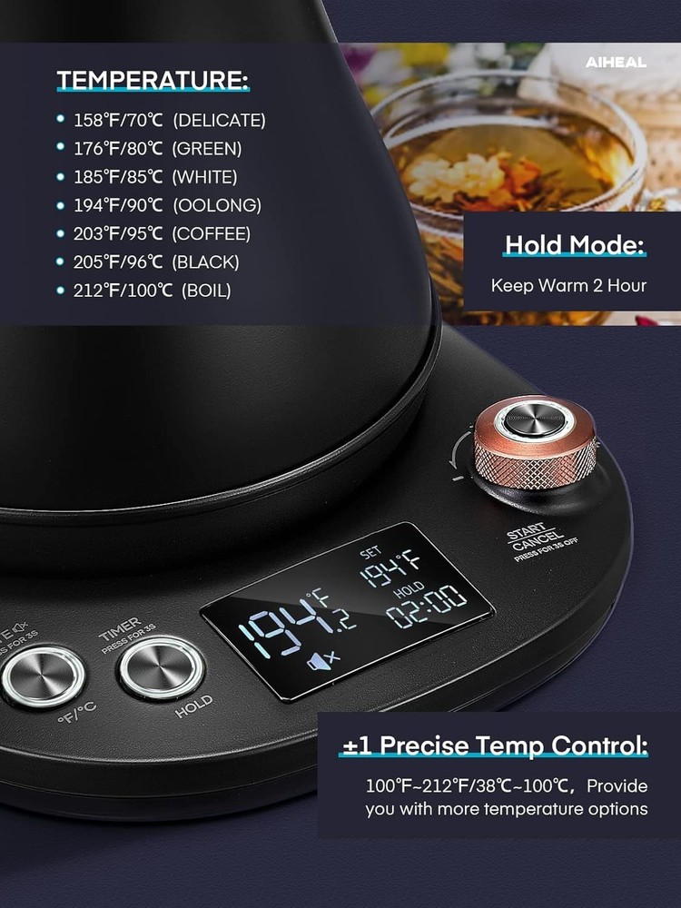 Electric Gooseneck Kettle Temperature Control Pour Over Electric Kettle Coffee &