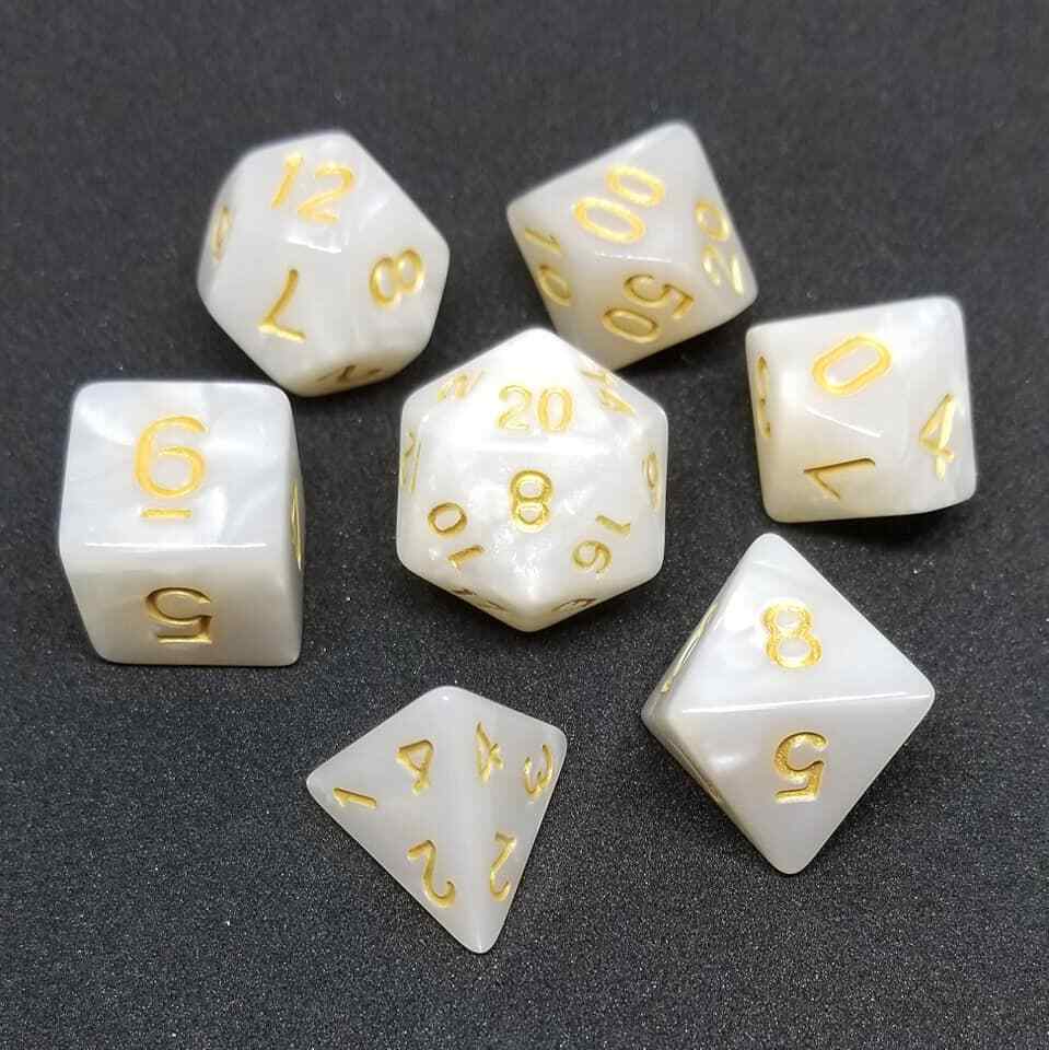White Pearl Dice Set 7 Dice Set RPG Polyhedral DND Dungeons Dragons Pathfinder