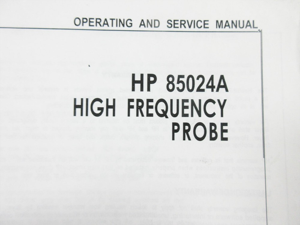 HP 85024-90001 HIGH FREQUENCY PROBE MANUAL - COPY