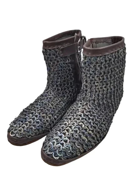 Medieval Brown Leather Boots titanium chainmail attach,Renaissance Inspired Loaf