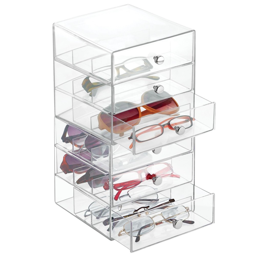 iDesign 3-Drawer Stackable Sunglasses Organizer, Clear Glasses Storage and