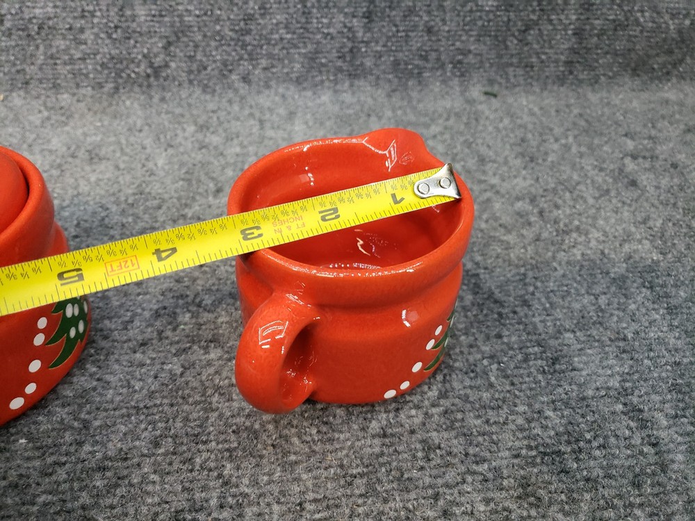 Waechterbach Red Covered Sugar and Creamer Set Christmas Tree pattern