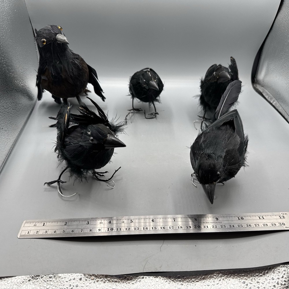5 PCS Black Feathered Crows Halloween Ravens