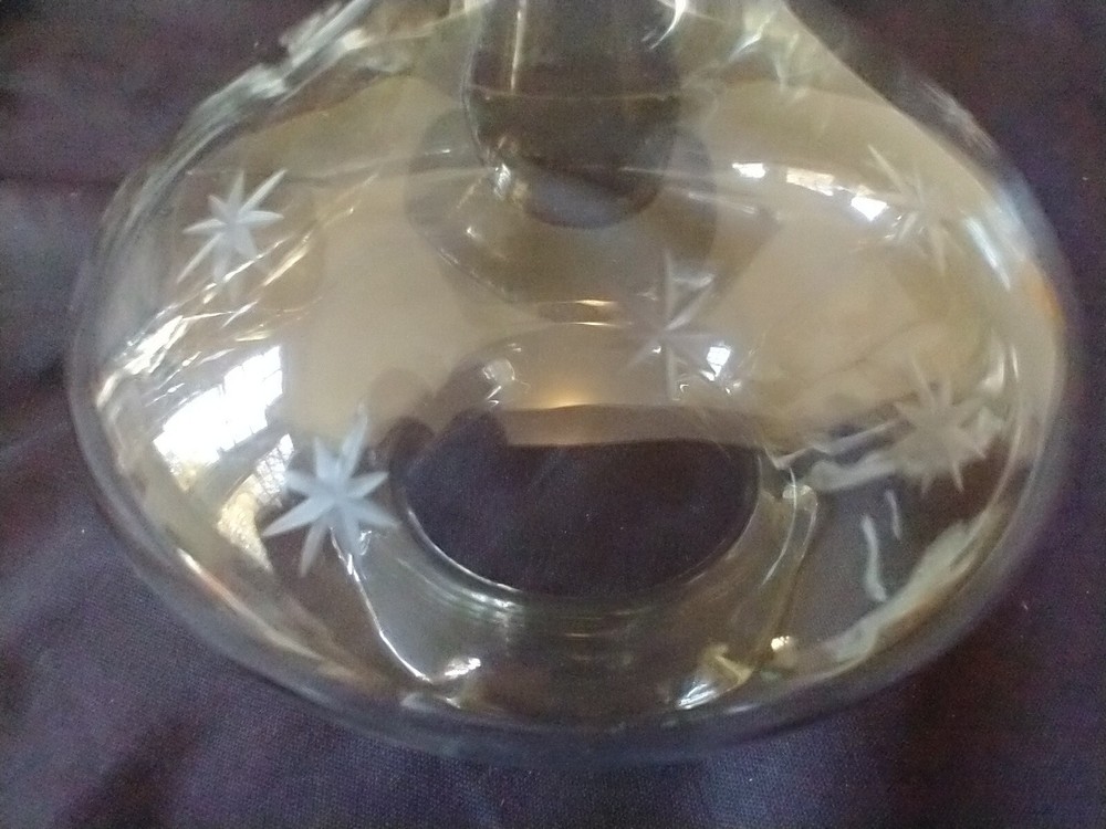 MCM Etched Glass Dish with Weighted Sterling Base Star Etchings Atomic