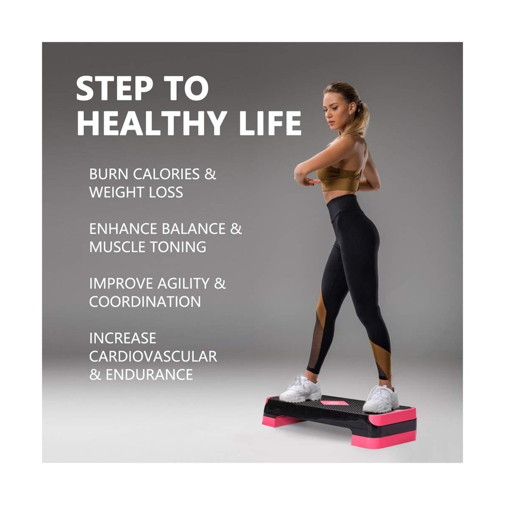 GYMMAGE Adjustable Workout Aerobic Stepper, Aerobic Exercise Step Platform wi...