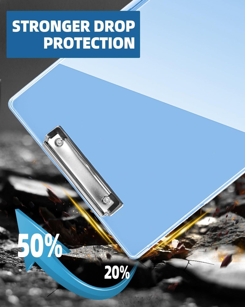 Plastic Clipboard Case, Side Opening, 2 Storage Pockets, Aqua Blue