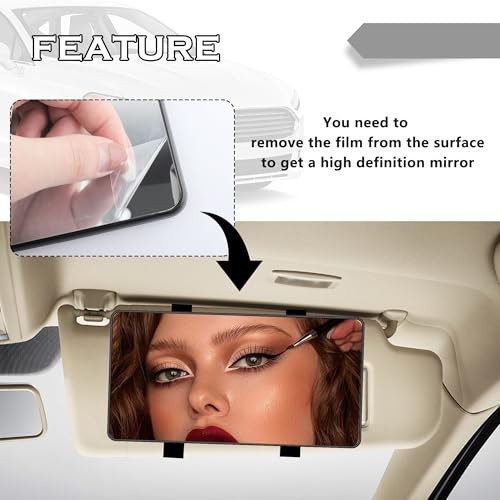HD Large Car Mirror Vanity with Straps,Multifunctional CCar Makeup Mirror Black