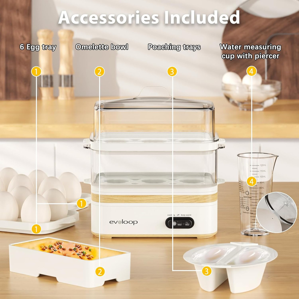 Rapid Egg Cooker Electric 12 Eggs Capacity, Soft, Medium, Hard Boiled, Poached,