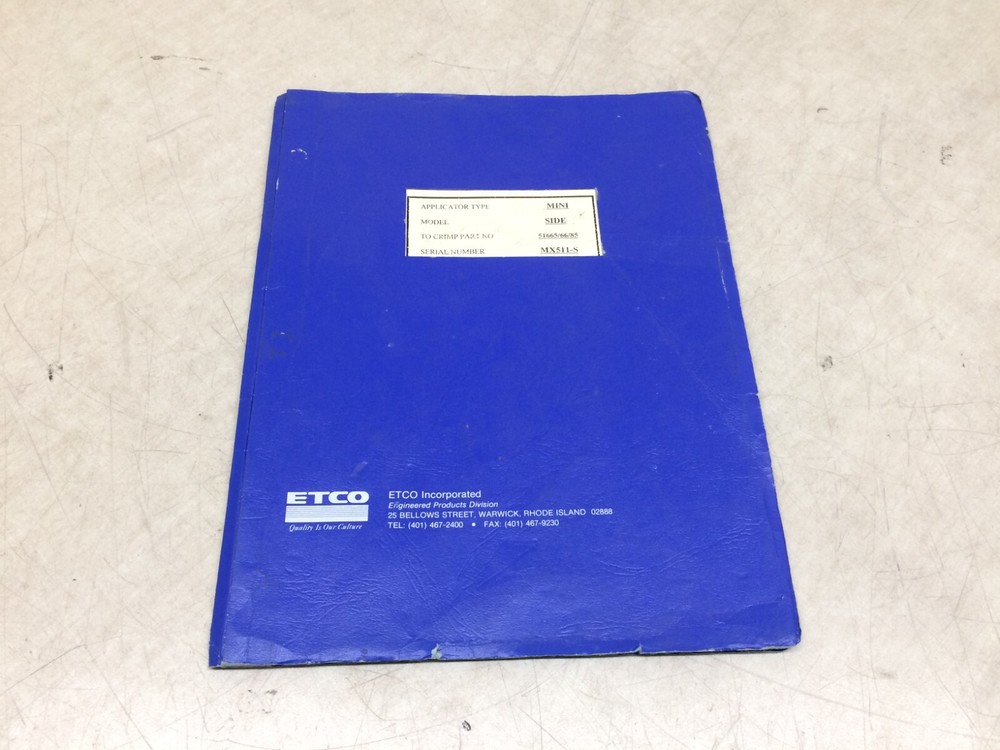 ETCO Mini Applicator Side Model 51665/66/85 Crimp Press Tool Manual Guide