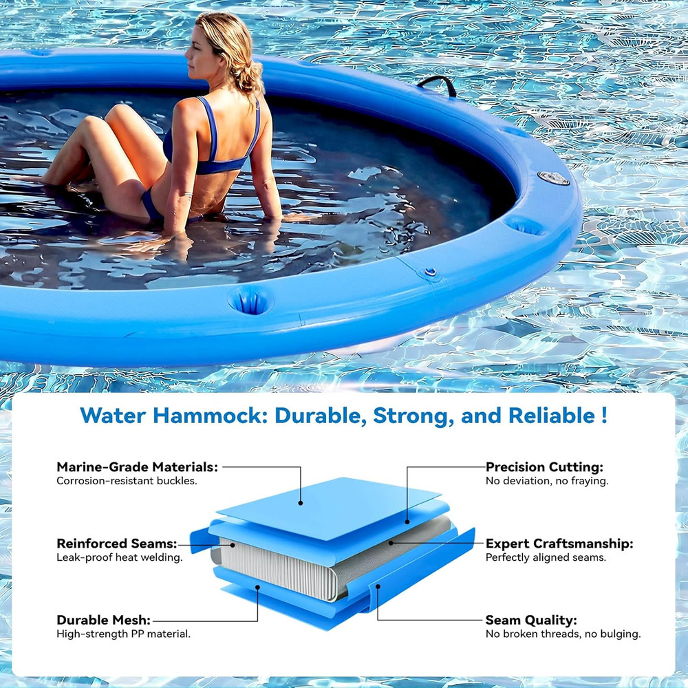 Round Inflatable Floating Dock, Sunchill Float Ring, Hammock Tanning Pool with W