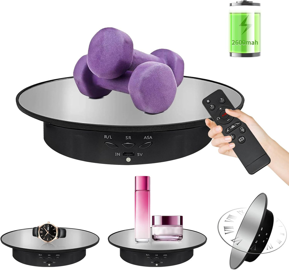 7.9" Mirror Motorized Rotating Display Stand Turntable with Remote & Battery Ope