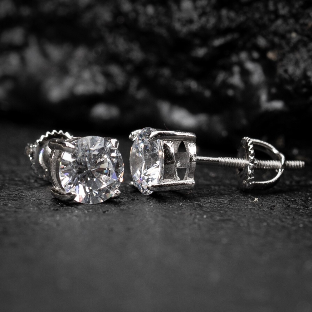 Round Cut Solitaire Small Cz Sterling Silver Screw Back Stud Earrings