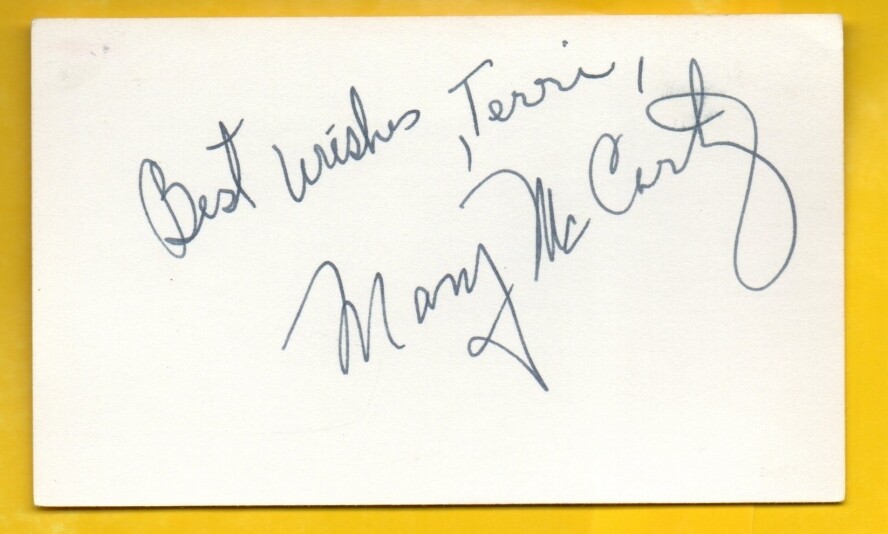 M-MARY McCARTY autographed index card with COA