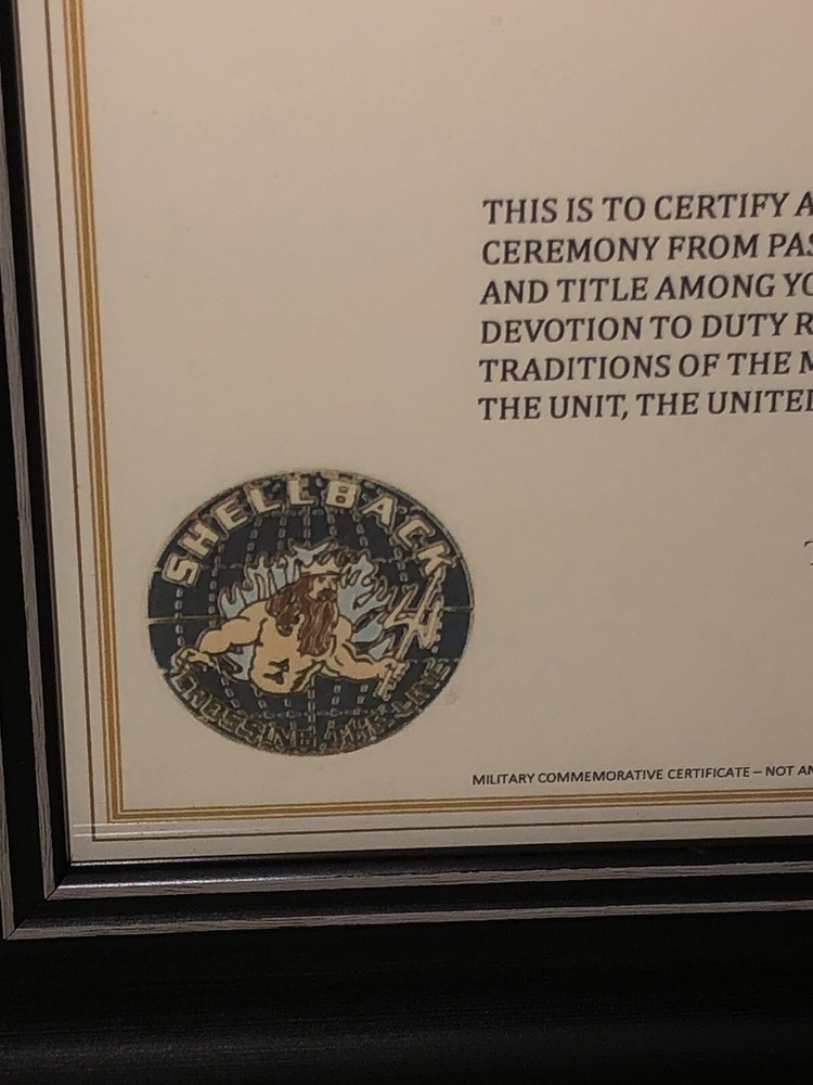 NAVY SHELLBACK COMMEMORATIVE MEDAL CERTIFICATE ~ Type 1